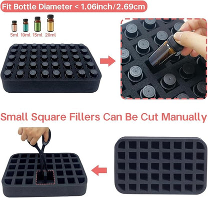 Essential oils Organizer Holder Foam Pad with Slots, Holds 40 bottles of 10ml、15ml Bottles, Removable Dividers，Black