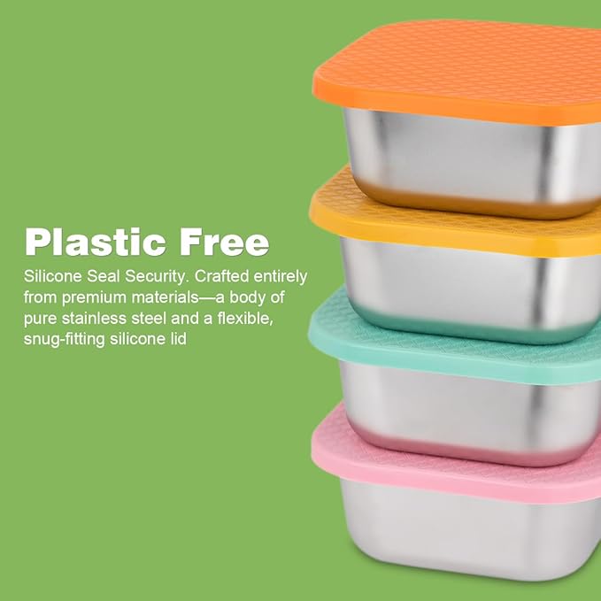 4 Pack Sandwich Containers: 30oz Stainless Steel Lunch Box with Silicone Lids, Meal Prep Container Reusable Metal Sandwiches Food Storage for Kitchen & Office Salad Snacks Fruits