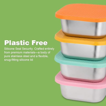 4 Pack Sandwich Containers: 30oz Stainless Steel Lunch Box with Silicone Lids, Meal Prep Container Reusable Metal Sandwiches Food Storage for Kitchen & Office Salad Snacks Fruits