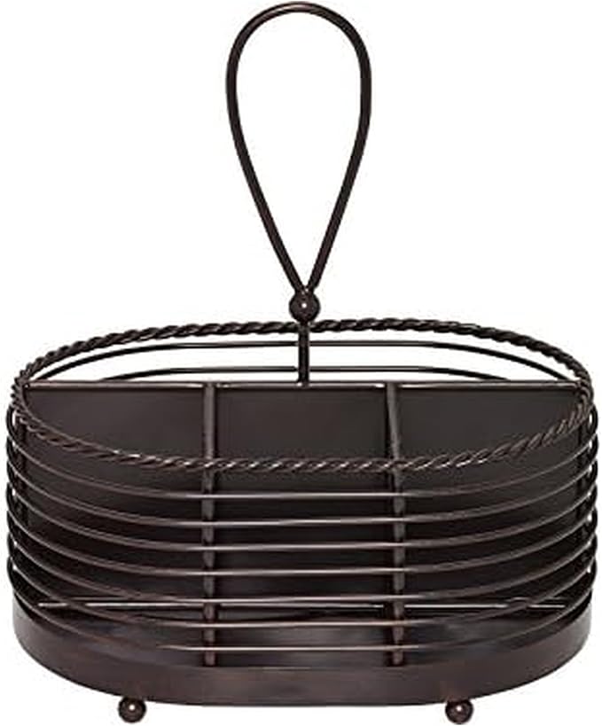 Gourmet Basics by Mikasa 5153172 Rope Metal Tabletop Flatware and Napkin Picnic Caddy, Antique Black