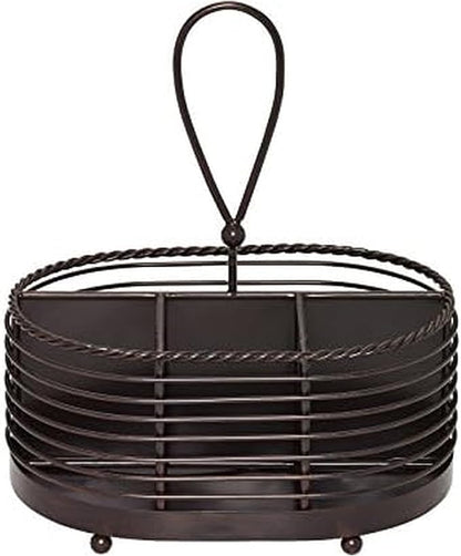 Gourmet Basics by Mikasa 5153172 Rope Metal Tabletop Flatware and Napkin Picnic Caddy, Antique Black