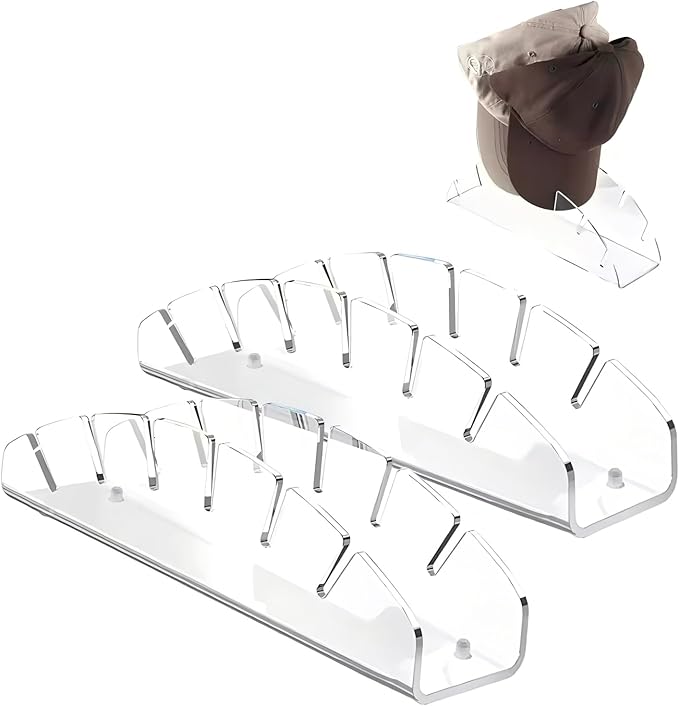 New 2Pcs Fan-Shaped Hat Organizer for Baseball Caps Display & Holder- No Install Acrylic Hat Holder for 12 Baseball Caps - Hat Rack Storage for Bedroom, Closet, Dresser, Entrance (Clear)