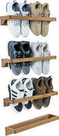 MyGift Set of 4 Premium Acacia Wood Wall Hanging Shoe Rack, Wall Mounted Space Saving Footwear Storage System for Closet, Mudroom, Entryway, Holds 8 Pairs