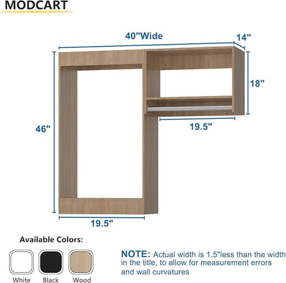 Modular Closet System, 40" Wide Closet Organizer System with Hanging, Wood Tower Closet Storage for Walk In Closets, Wall Mounted Wardrobe Organizer Kit System, Bedroom, Wood