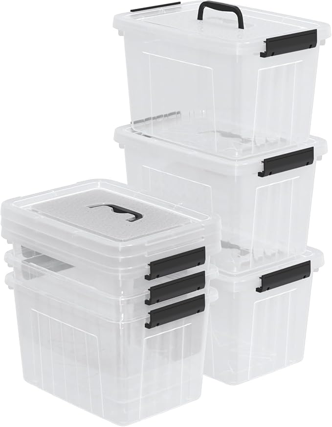 12 Quart Clear Storage Bins with Latching Lids, Stackable Plastic Containers with Handles for Organization, 6-Pack
