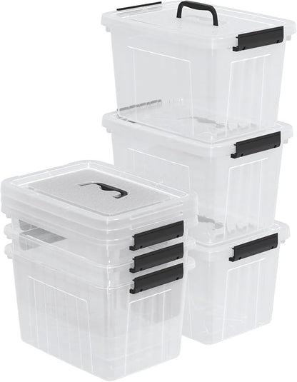 12 Quart Clear Storage Bins with Latching Lids, Stackable Plastic Containers with Handles for Organization, 6-Pack