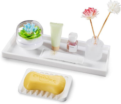 Bloss Counter Tray Set for Bathroom/Kitchen - 15.7" Silicone Tray for Kitchen Countertop, Soap and Sponge Holder, Bathroom Vanity Traty for Perfume,Jewelry,Candle,Key Tray