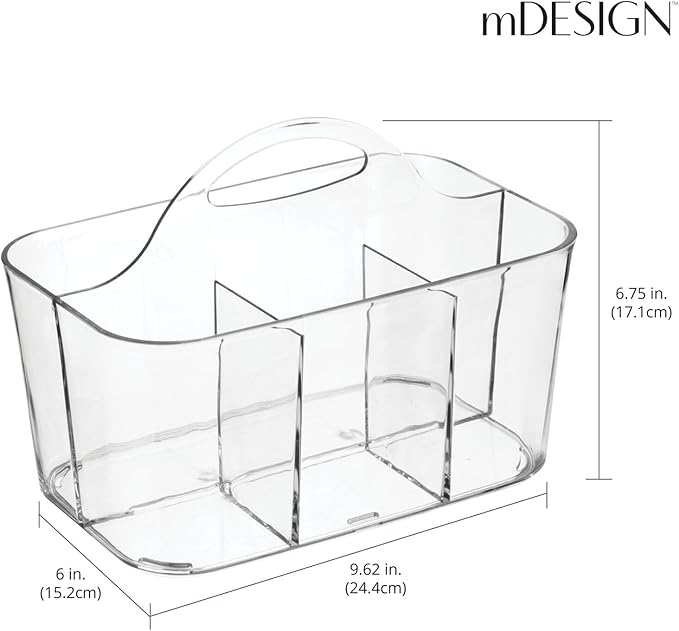 mDesign Plastic Cutlery Storage Organizer Caddy Bin Tote with Handle - Kitchen Cabinet Divided Pantry Basket for Forks, Knives, Spoons, Napkins, Indoor/Outdoor Use, Lumiere Collection, Clear | Caddy Bin