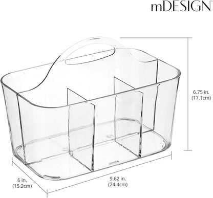 mDesign Plastic Cutlery Storage Organizer Caddy Bin Tote with Handle - Kitchen Cabinet Divided Pantry Basket for Forks, Knives, Spoons, Napkins, Indoor/Outdoor Use, Lumiere Collection, Clear | Caddy Bin