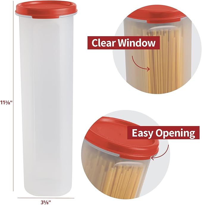 Tall Clear Spaghetti Pasta Container Storage With Lid.Multi-Purpose Kitchen Pantry Organization And Food Storage For Noodles Beans Straws - Airtight Leakproof Spaghetti Keeper BPA Free 37 oz.