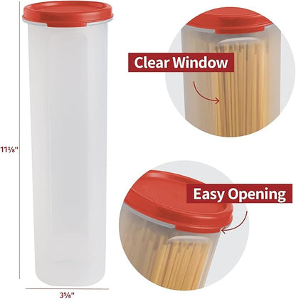 Tall Clear Spaghetti Pasta Container Storage With Lid.Multi-Purpose Kitchen Pantry Organization And Food Storage For Noodles Beans Straws - Airtight Leakproof Spaghetti Keeper BPA Free 37 oz.