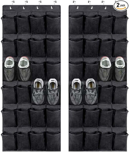 Over The Door Hanging Shoe Organzier, Large Capacity Mesh Shoe Rack, 24 Pockets Hanging Shoe Rack Holder Organizer Shoe Storage Closet for Men Sneakers,Bedroom Bathroom Pantry (Black)