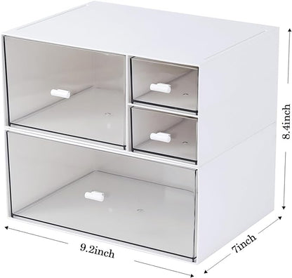 MILULUGO Desk Organizer with 4 Drawers, Makeup Organizer, Desktop Storage Box, Cosmetics Storage Box for nail polish, Lipstick, Brushes, Jewelry, Skincare, Bathroom Organization Boxes(White)