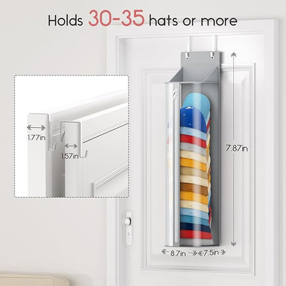 Homsorout Hat Rack for Door and Closet – Large Capacity Hanging Hat Rack Organizer Holds 30-35 Caps, Over the Door Hat Storage Organizer for Bedroom, Entrance or Dorm, 2 Pack, Grey