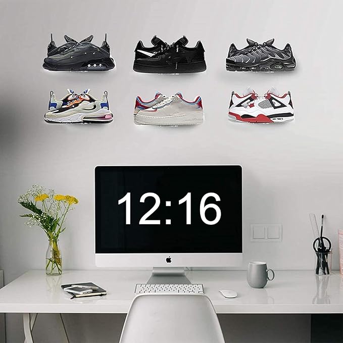 Acrylic Floating Shoe Rack (Set of 6) Wall Mount Display Shoe Rack Transparent Storage Rack for Home Use Sneaker Display Rack with Screws and Anchors