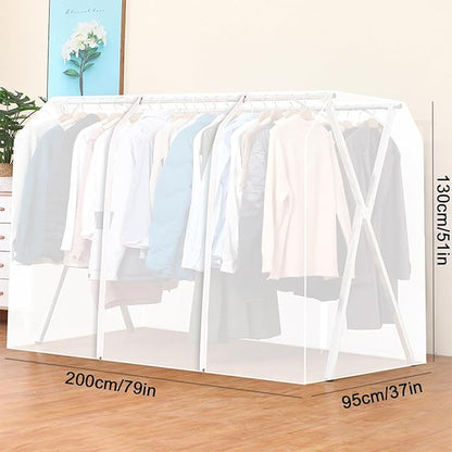 Clothes Rack Cover with Zipper, Dustproof Clothes Cover with 2 Durable Zipper Clothing Waterproof Protector, Designed for X-Type Coat Racks(White,200x130x95cm/79x51x37in)