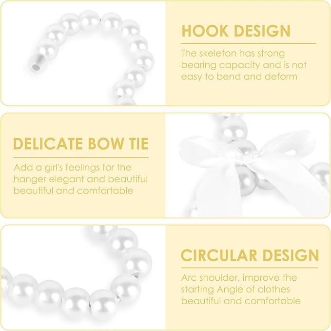 Adorila 5 Pack Pearl Hanger Kids, Small Pearl Beads Bow Clothes Hangers, Elegant Standard Hangers for Children Pet Dog (White)