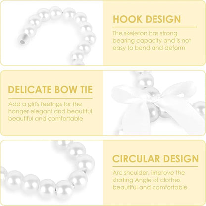 Adorila 5 Pack Pearl Hanger Kids, Small Pearl Beads Bow Clothes Hangers, Elegant Standard Hangers for Children Pet Dog (White)