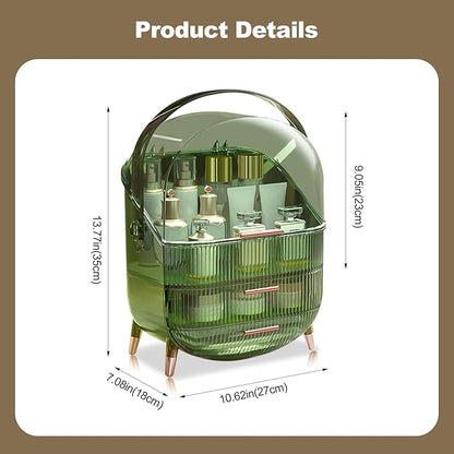 Ergocar Portable Retro Series Multi-Function Make Up Case Dustproof Cosmetic Storage Box, Skin Care Products Jewelry Organizer Finishing Box Bathroom Desktop - Retro Green