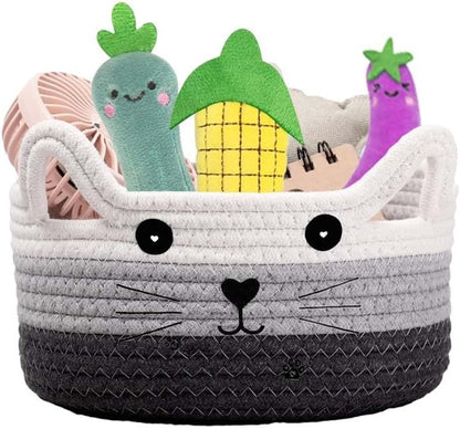 Cute Laundry Basket Baby Toy Basket Decorative Storage Basket Bins With Handles Pet Toys Storage Organizer Baby Nursery Basket As Baby Shower Gifts,White+Grey