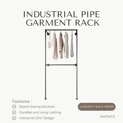 Black Industrial Pipe Clothing Rack 37.4" W Wall Mounted, Heavy Duty Iron Garment Rack 150 lbs per Rod, Open Closet Organizer for Bedroom Laundry Room Retail Display