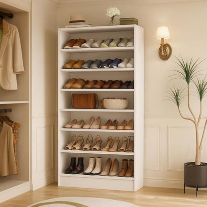 Homieasy Tall Shoe Cabinet, 9-Tier Wood Shoe Rack Organizer Cabinet for Closet, Freestanding Shoe Storage Cabinet with Adjustable Shelves for Entryway, Bedroom, White