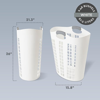 Gracious Living Easy Carry Flex Hamper, Large 87.5 Liter Lightweight Plastic Ventilated Laundry Basket Clothes Bin with Handles, White (2 Pack)
