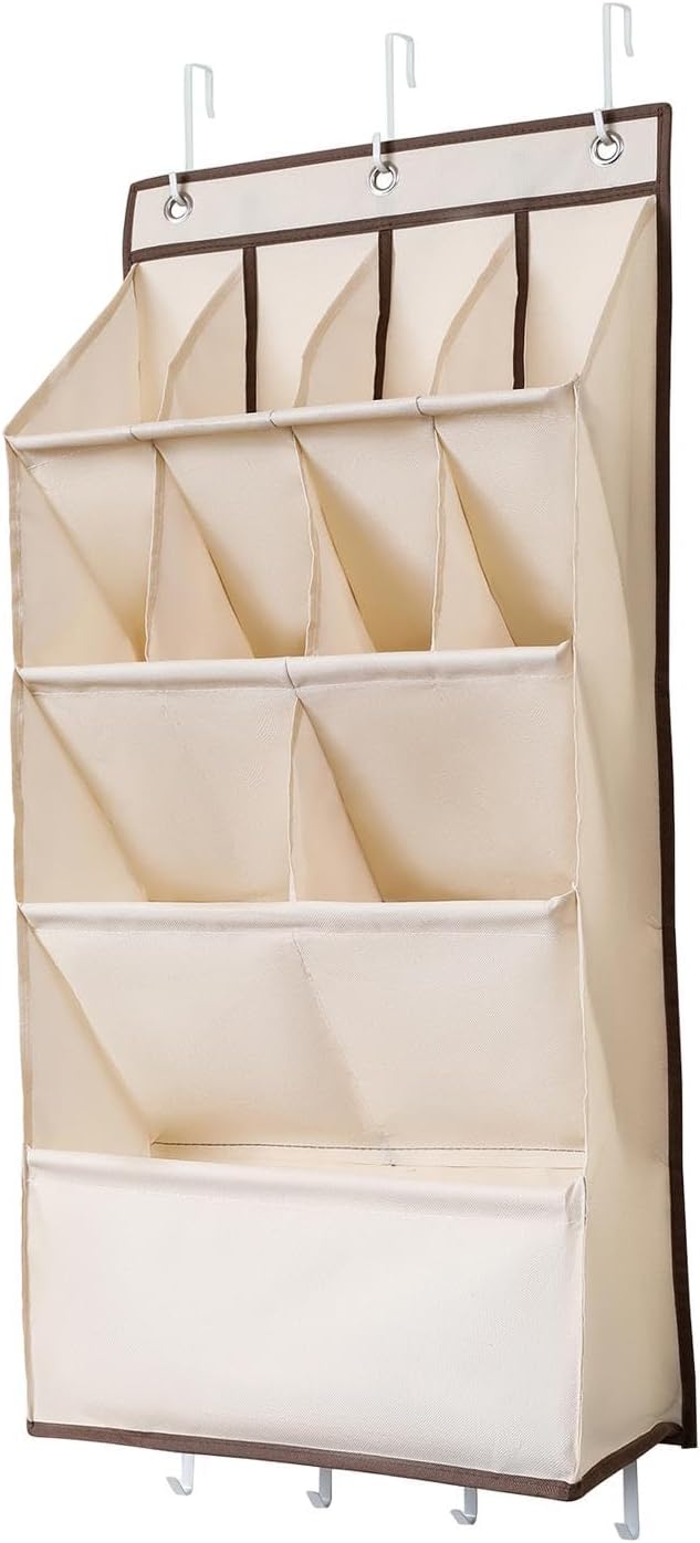 Dorm Hanging Shoe Holder Hanging Shoe Organizer for Door Multipurpose Hanging Storage Bag for Closet Door Hanger Door Shoe Rack for Clothing, Beige 11 grids