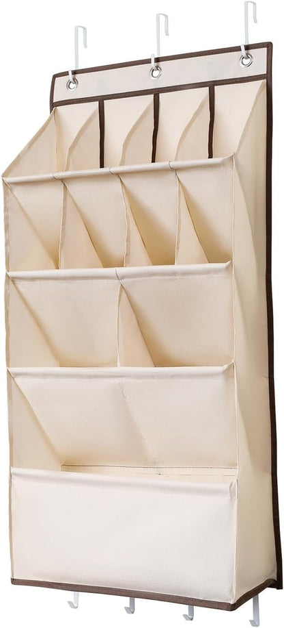 Dorm Hanging Shoe Holder Hanging Shoe Organizer for Door Multipurpose Hanging Storage Bag for Closet Door Hanger Door Shoe Rack for Clothing, Beige 11 grids