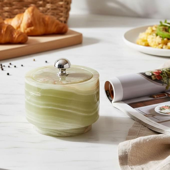 Radicaln Marble Salt Cellar with Lid 3" Green Handmade Salt Box & Spice Jar for Kitchen Counter, Ideal Salt Holder, Sugar Bowl & Salt Dish, Salt Container For Housewarming Gift & Kitchen Decor