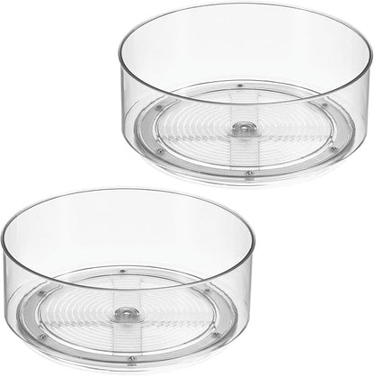 mDesign Lazy Susan Turntable Plastic Spinner for Kitchen/Bathroom, Pantry, Fridge, Cupboards, or Counter Organizing, Fully Rotating Organizer for Food, 9" Round - Lumiere Collection - 2 Pack, Clear