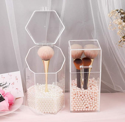 1PC Clear Acrylic Makeup Brushes Holder with Lid Cosmetic Brushes Organizer Waterproof Cosmetic Storage Display Box Case for Dressing Tables and Vanity