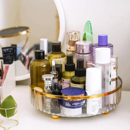 Rotating Skincare Makeup Organizer, 11" Round Lazy Susan, Turntable Vanity Organizers and Storage, Clear Large Spinning Cosmetic Perfume Display Cases (Clear)