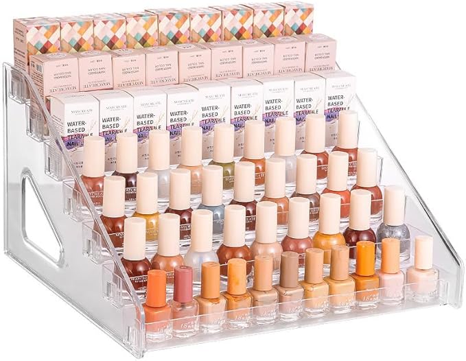 Nail Polish Rack, 7 Layers Clear Plastic Nail Polish Storage Organizer Display, Freestanding Makeup Caddy for Sunglasses, Cosmetics (7 Layers)