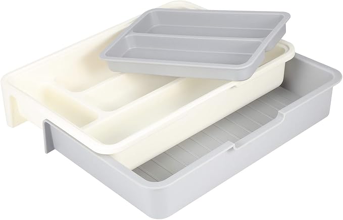 Yosoo Expandable Silverware Drawer Organizer – BPA-Free Plastic Cutlery Tray with 7 Compartments, Adjustable Utensil Holder for Kitchen Drawers, Flatware Storage for Spoons, Forks, Knives
