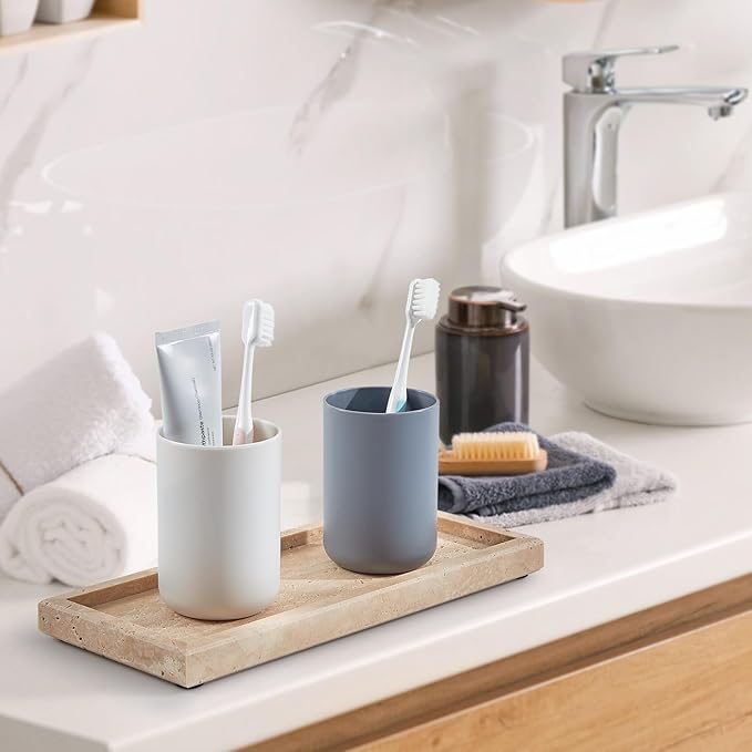 Natural Travertine Vanity Tray, Luxury Stone Organizer for Bathroom & Kitchen Counter | Holds Soap Dispenser, Jewelry, Perfume | Non-Resin, Non-Ceramic Décor