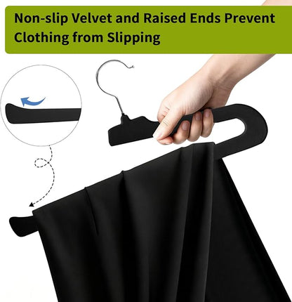 ManGotree Non Slip Velvet Pants Hangers, Open Ended Felt Jean Hangers for Closet Organizer, Heavy Duty Space Saving for Trousers, Slacks, Shorts, Dress, Scarf (20 Pack, Black)