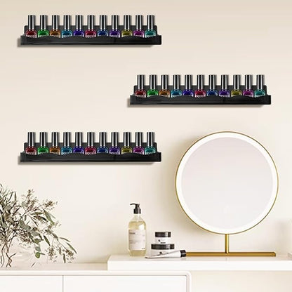 BTremary 15" Nail Polish Rack Wall Mounted Shelf Acrylic Paints Gel Polish Organizer and Storage with End Caps for Nail Techs, Art Lovers, Great Display Salons, Floating Shelves for Wall, Black
