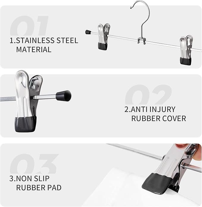 Cimlord 30 Pack Pants Hangers with Clips Skirt Hangers for Women Shorts Hangers Heavy Duty Metal Clothes Hanger for Closet Space Saving Non Slip Trousers Hanger Jeans Hanger for Men,Black,12 Inch