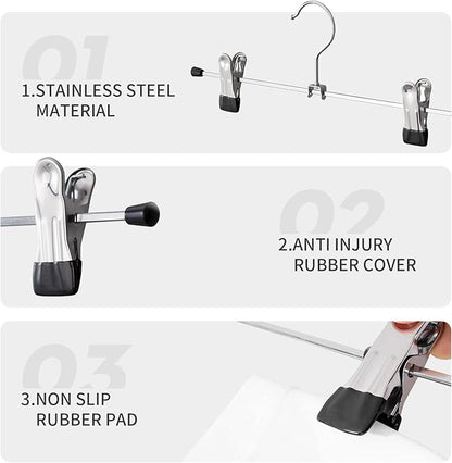 Cimlord 30 Pack Pants Hangers with Clips Skirt Hangers for Women Shorts Hangers Heavy Duty Metal Clothes Hanger for Closet Space Saving Non Slip Trousers Hanger Jeans Hanger for Men,Black,12 Inch