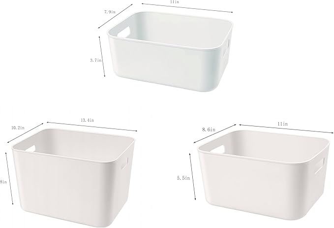 Set Of 8 Plastic Storage Bins,Versatile Kitchen Pantry Organization and Storage,for Plastic Storage Container Under Bed,Under Sink Bathroom Organizer (White, 8 Pack