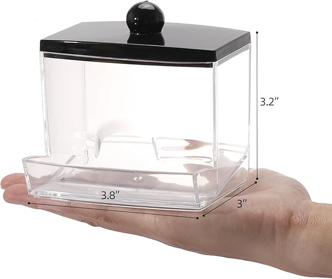 Tbestmax 10oz Qtip Holder Dispenser Big Clear Bathroom Organizer Accessories Decor for Storage-Qtips Cotton Ball Holder Apothecary Jars, Cotton Swabs, Floss Container - Black Lid