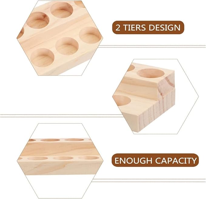 2 Pack 2-Tier Slanted Wooden Essential Oil Organizer - Perfume/Nail Polish Display Stand, Sturdy Space-Saving Countertop Rack for Small Cosmetics & Clear View