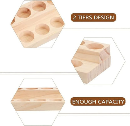 2 Pack 2-Tier Slanted Wooden Essential Oil Organizer - Perfume/Nail Polish Display Stand, Sturdy Space-Saving Countertop Rack for Small Cosmetics & Clear View