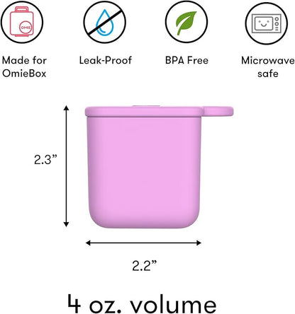 OmieBox (2 pack) Leakproof Dips Containers To Go, Salad Dressing Container, Condiment Container with Lids - Food Safe Silicone - 4 ounces (Pink/Teal)