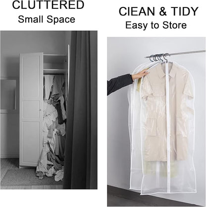 Clear Garment Bags with Full Zipper Lightweight Foldable Dust Proof Breathable Extra Wide Travel Suit Bags for Hanging Clothes Closet Storage, 24''x48'' / 6 Pack