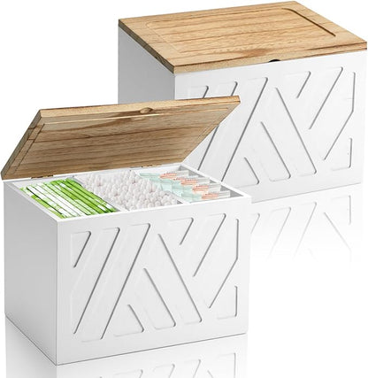 2Pcs Tampon Holder for Bathroom Decor, Feminine Product Organizer, Shark Week Tampon Storage with Lid, Wood Pad Box for Toilet, Lady Girl Stuff Organizer Case Bathroom Accessories- White