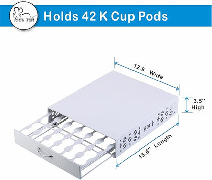 Coffee Pod Holder for Keurig Pods iron Top Drawer,K Cup Holder Capsule Display Storage compatibility 42 k-cup Pods (white)