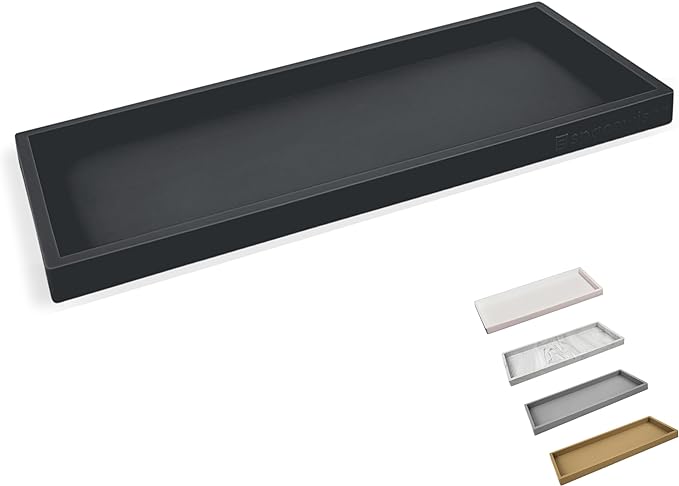 Spacewiser Countertop and Vanity Tray - 11.7" Silicone Bathroom Tray Countertop, Dish Soap Trays for Kitchen Counter, Organizer Accessories Caddy, Toilet Laundry Shower Oil Makeup Mat, Black