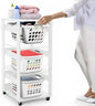 Laundry Basket Holder Shelf – Stackable Engineered Wood Laundry Tower, Tiered Hamper Organizer for Bathroom, Bedroom, Closet (White, 3 Tier)